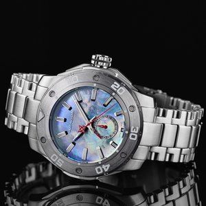 NEW! ARAGON Power Reserve Indicator Watch Automatic 44mm Mother-of-Pearl NE57